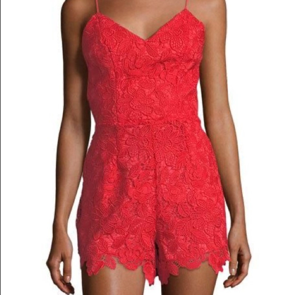 Lovers + Friends “songbird” red lace romper NWT